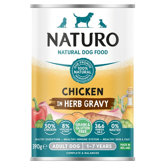 Naturo Grain & Gluten Free Chicken in Herb Gravy wet dog food 390g, imported from the UK