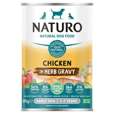 M&S Naturo Grain & Gluten Free Chicken in Herb Gravy Wet Dog Food 390g- Buy online at McGrocer