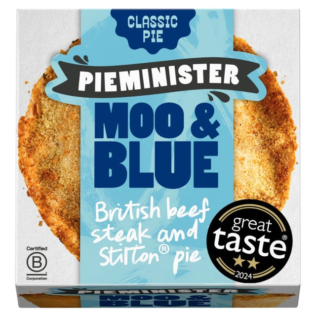 Pieminister Moo & Blue beef and stilton pie 255g, imported from the UK