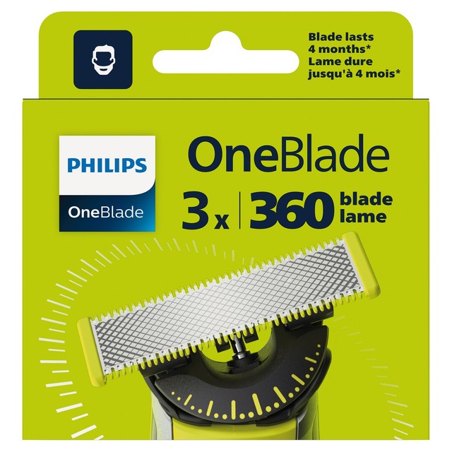 Philips OneBlade 360 face replacement blades 3 pack, imported from the UK
