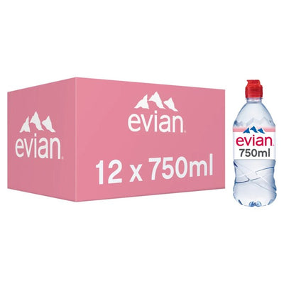 Pack de 12 eaux minérales naturelles plates Evian avec bouchon sport de 750 ml