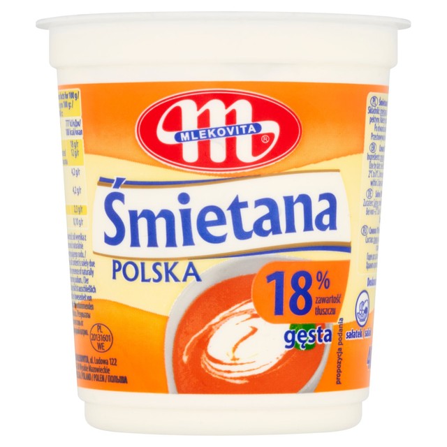 Mlekovita sour cream 18% fat 400g, imported from the UK