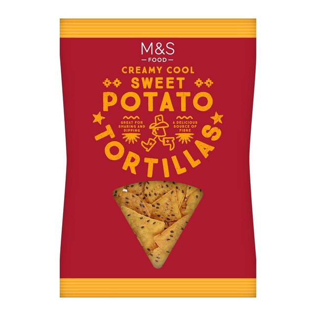 M&S cool sweet potato tortilla chips 150g, imported from the UK
