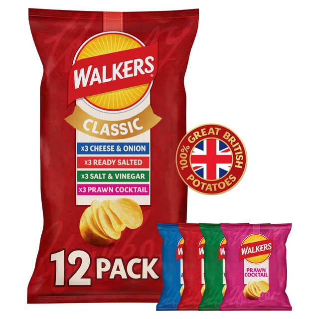 Walkers Classic Variety crisps multipack with 12 packs (British brand)