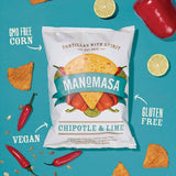 Manomasa Chipotle & Lime tortilla chips 140g, imported from the UK