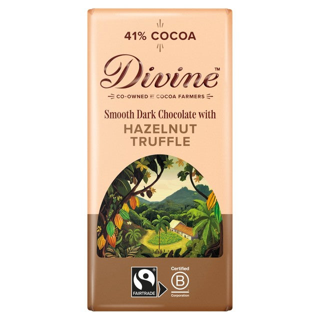 Divine Dark Chocolate Hazelnut Truffle Bar 90g - British product