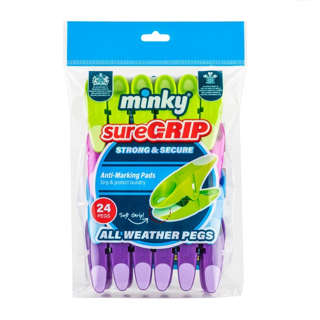 Minky Sure Grip clothes pegs 24 per pack, imported from the UK