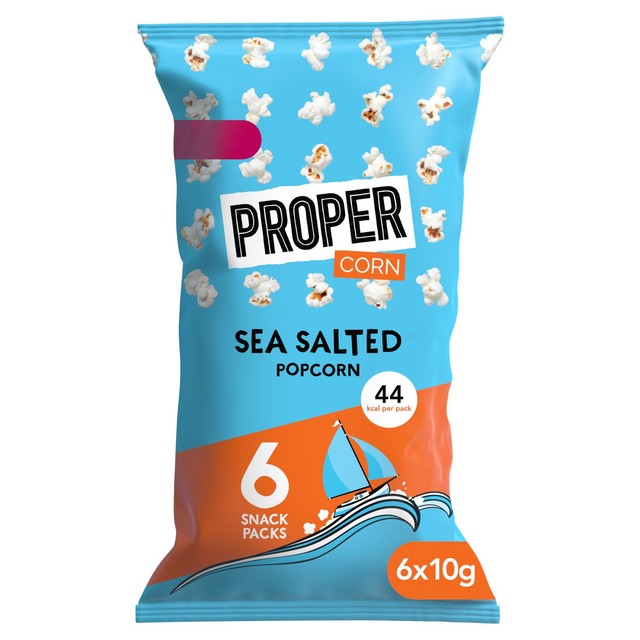 Propercorn lightly sea salted popcorn 6 x 10g multipack, imported from the UK
