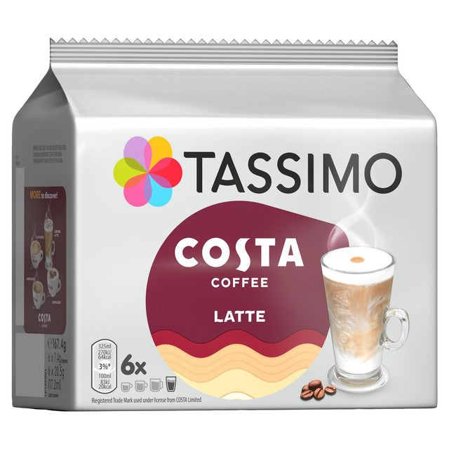 Tassimo Costa Latte coffee pods 6 pack (British brand)