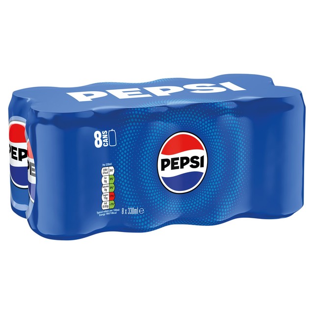 Pepsi Regular soft drink 8 x 330ml cans, UK version