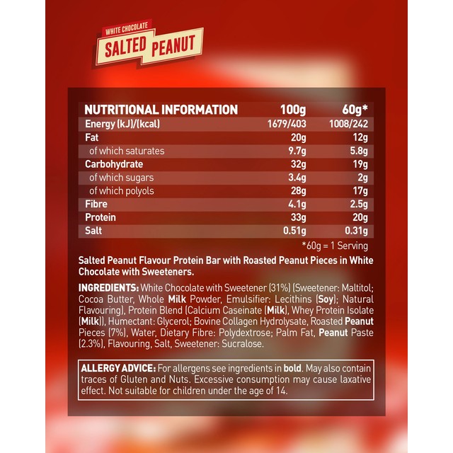 Grenade White Chocolate Salted Peanut Protein Bar 60g, UK version