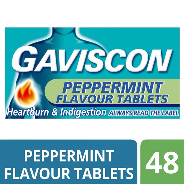 Gaviscon Heartburn & Indigestion Peppermint Tablets 48 Tablets, UK version