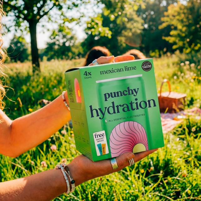 Punchy Mexican Lime sparkling hydration drink 4 x 330ml, imported from the UK