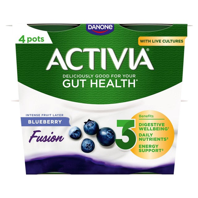 Activia Blueberry Acai gut health fruit yogurt multipack 4 x 120g - British product