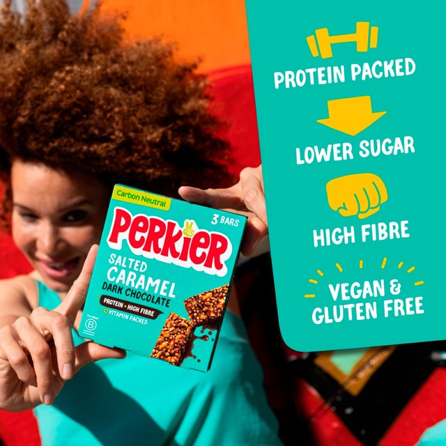 Perkier salted caramel & dark chocolate vitamin bars 3 x 37g, imported from the UK
