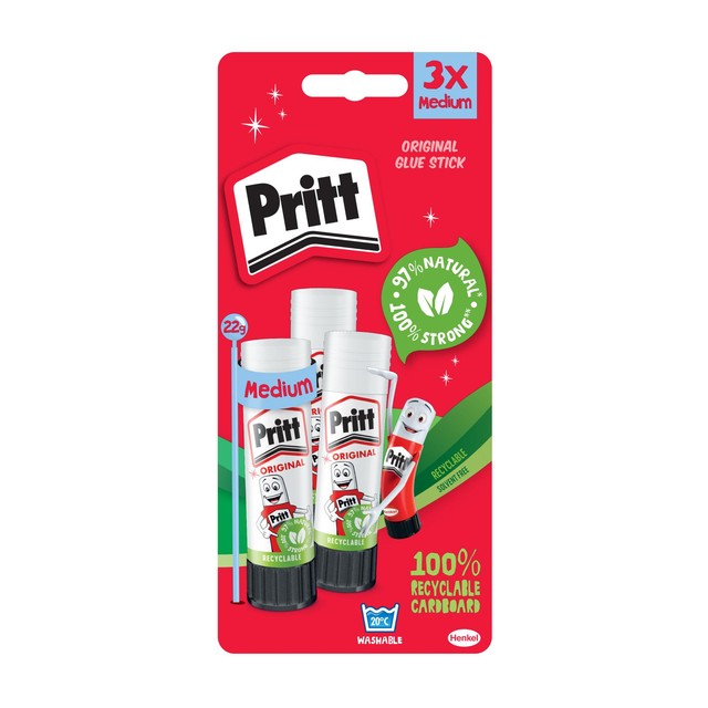 Pritt glue stick blistercard 3 x 22g, imported from the UK