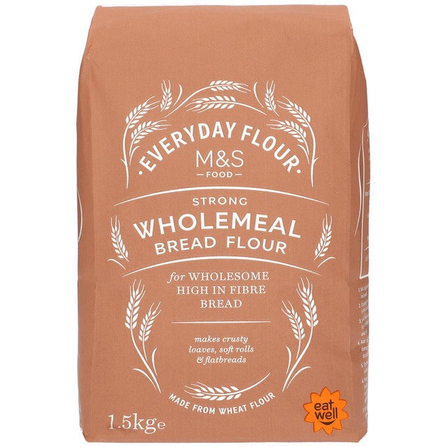 M&S strong wholemeal bread flour 1.5kg, imported from the UK