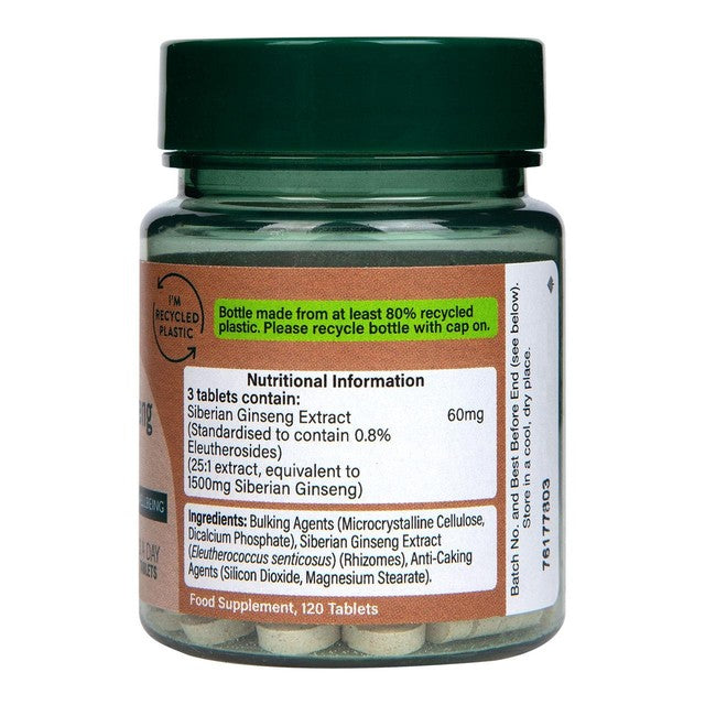 Holland & Barrett Siberian Ginseng 1500mg herbal supplement tablets, UK version