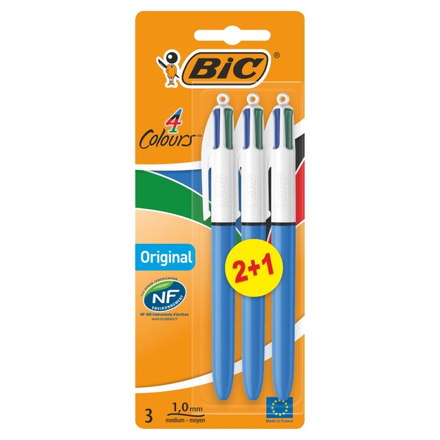 BIC 4 Colours Original retractable ballpoint pens 3-pack - British product