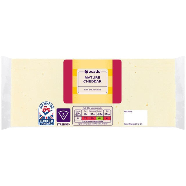 Ocado Mature Cheddar cheese 750g, imported from the UK