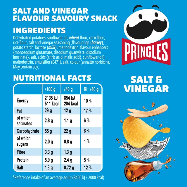Pringles salt and vinegar crisps 40g can, imported from the UK