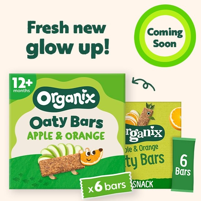 Organix apple and orange soft oaty bars toddler snacks multipack 6 x 23g, imported from the UK