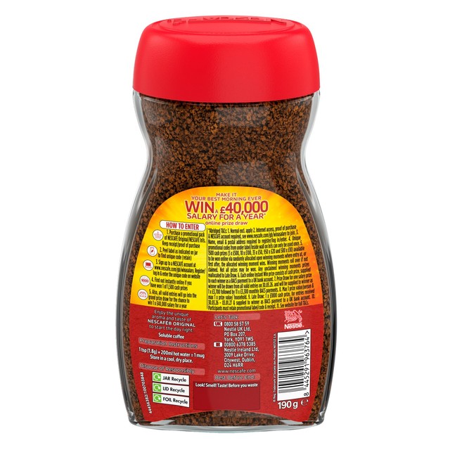 Nescafe Original instant coffee 190g jar, imported from the UK