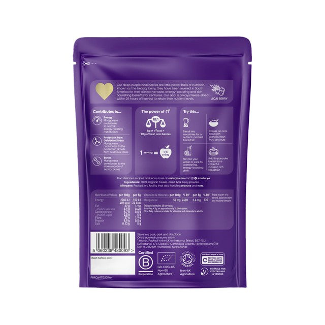 Naturya Organic Acai Powder 125g, imported from the UK