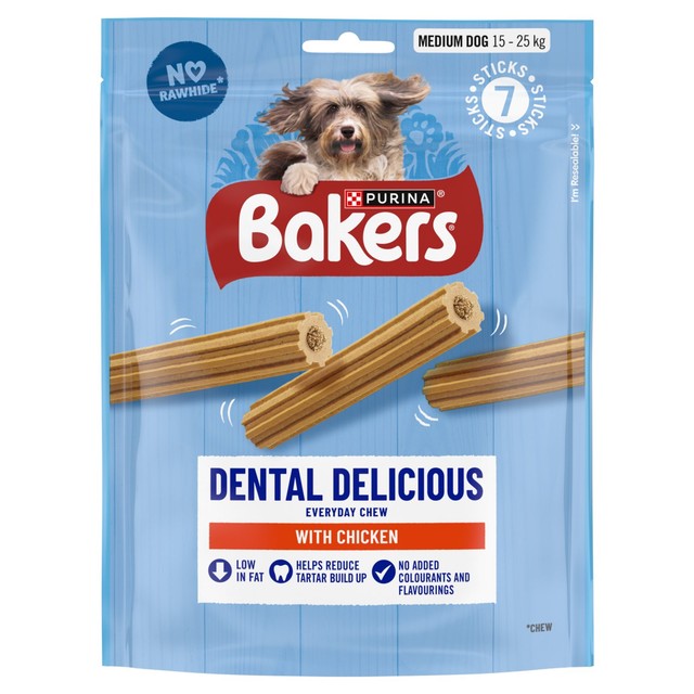 Bakers Dental Delicious Medium Chicken Dog Chews 200g - British product