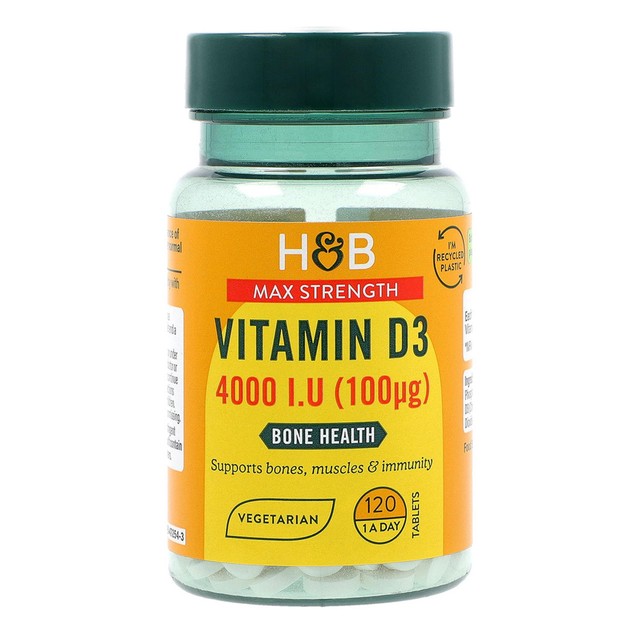Holland & Barrett Vitamin D3 4000 IU supplement 120 tablets, UK version