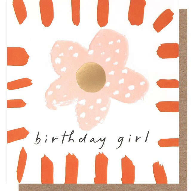 Caroline Gardner birthday card pink flower orange border, imported from the UK