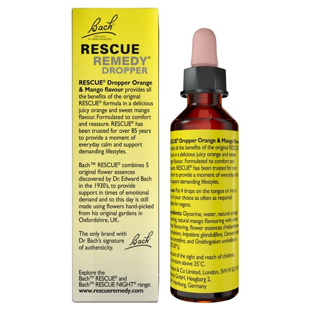 Nelsons Rescue Orange & Mango Dropper flower remedy, imported from the UK
