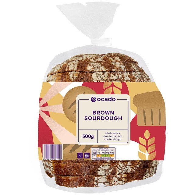 Ocado brown sourdough bread 500g, imported from the UK