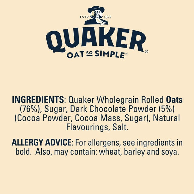 Quaker Hazelnut Chocolate porridge sachets 10 sachets, imported from the UK