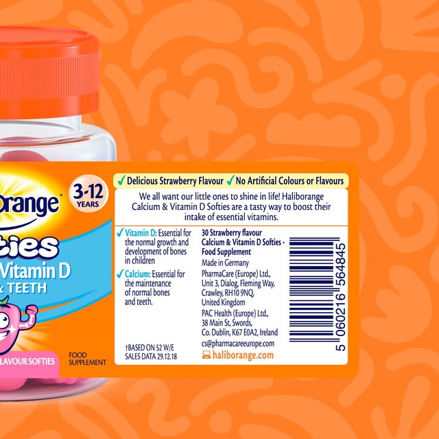 Haliborange Kids Calcium & Vitamin D Strawberry Gummies 60 Gummies, UK version