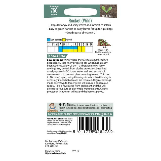 Mr Fothergills Seeds Rocket Wild 750 Seeds, imported from the UK