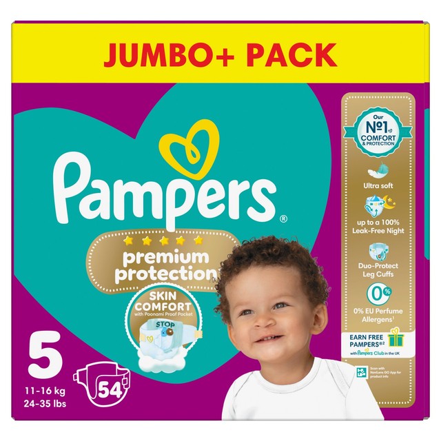 Pampers Premium Protection baby nappies size 5 (11-16kg) Jumbo+ pack, imported from the UK