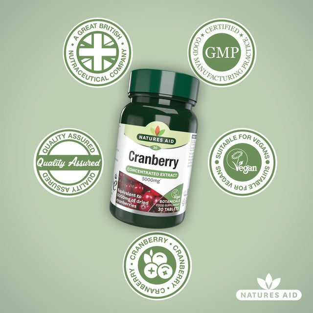 Natures Aid cranberry supplement tablets 5000mg, imported from the UK