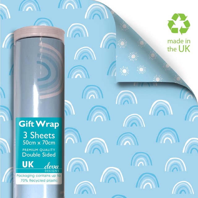 Deva Designs Blue Rainbow Gift Wrap 3 Sheets - British product