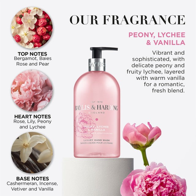 Baylis & Harding peony, lychee, and vanilla hand wash 500ml - British product