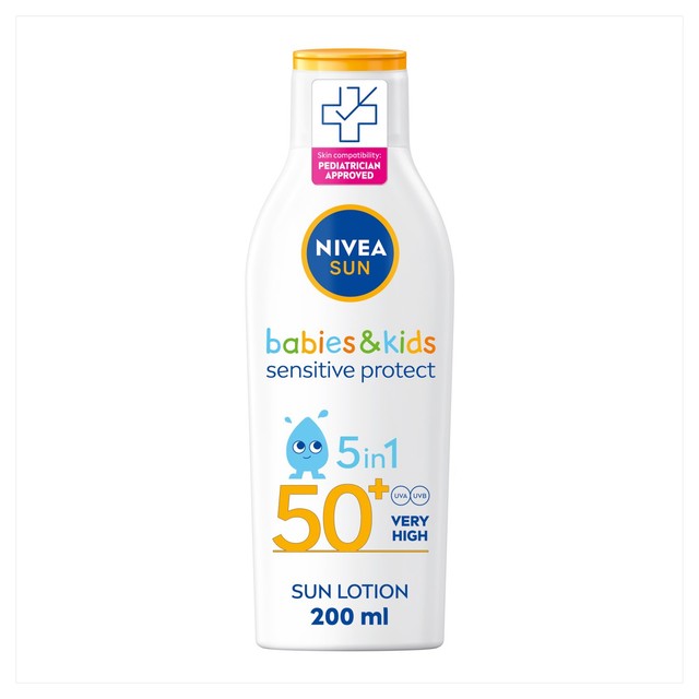 Nivea SUN Kids Sensitive Protect SPF 50+ sun lotion 200ml, imported from the UK