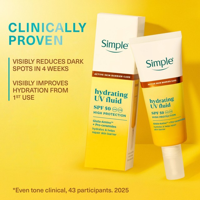 Simple hydrating UV fluid SPF50 moisturiser 40ml (British brand)