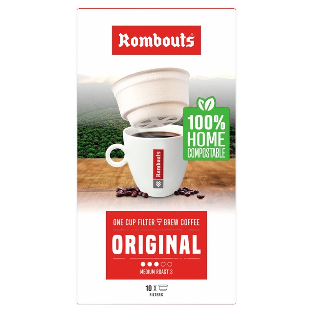 Rombouts Original compostable one cup filter coffee, imported from the UK