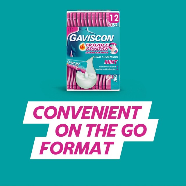 Gaviscon peppermint liquid sachets for heartburn and indigestion 24 x 10ml, UK version