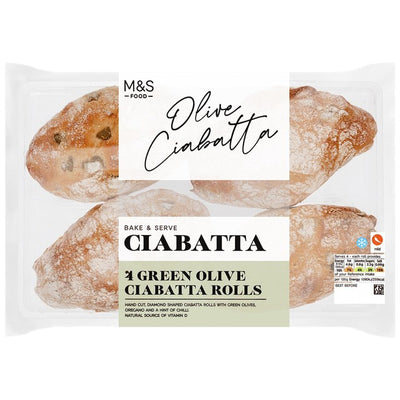 M&S Grüne Oliven, halb gebackene Ciabatta-Brötchen, 4 x 75g