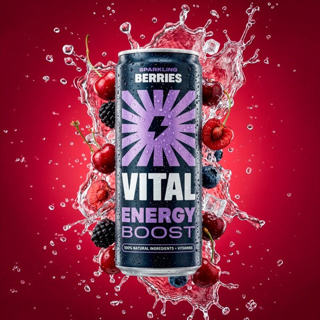 Vital sparkling berries energy drink 330ml - British product