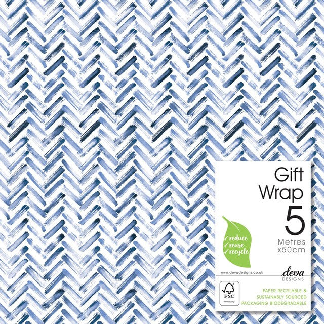 Deva Designs Blue Chevron gift wrap 5m x 50cm - British product