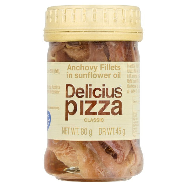 Delicius anchovy fillets in sunflower oil MSC, imported from the UK