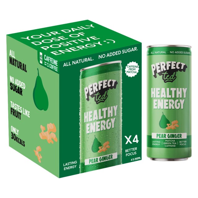 Perfect Ted pear ginger energy drink 4 x 250ml, imported from the UK