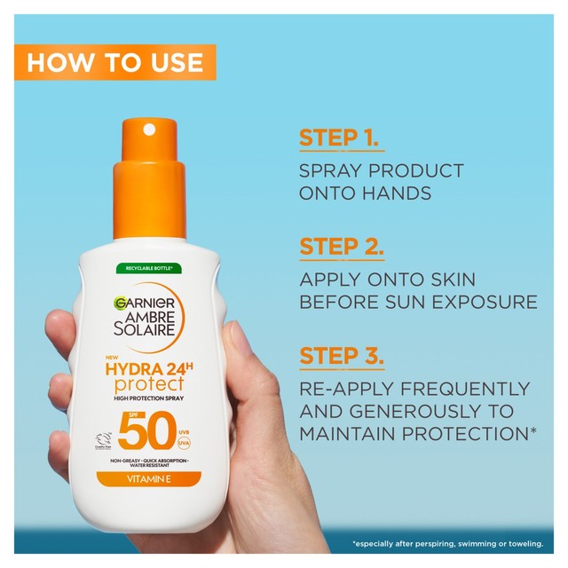 Garnier Ambre Solaire Hydra 24 sun protection spray SPF50 150ml - British product